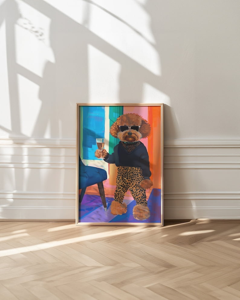 Poodle Art Print, Cute Poodle Poster, Dog Mom Gift, Dopamine Decor ...