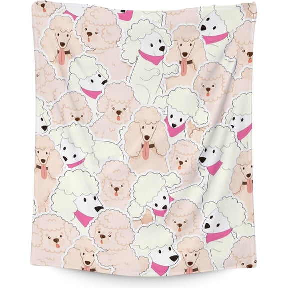Poodle Blanket Gift - 50x60 Inches Cute Blankets for Girls & Boys - White Soft Fuzzy Throw for Bed, Couch & Travel
