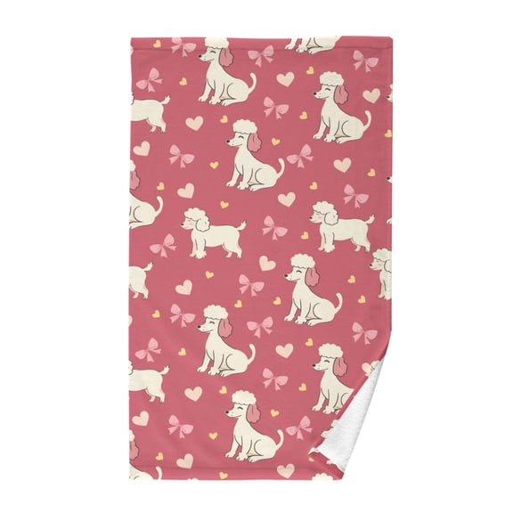 Poodle Bow Pattern Bath Towel 100% Cotton Soft Thick High Absorbency Hand Face Towel Single Pack 16x28in