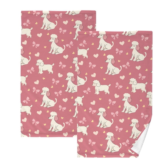 Poodle Bow Pattern Cotton Towel Set Face Hand Towels 2 Pack Soft Absorbent 16x28in