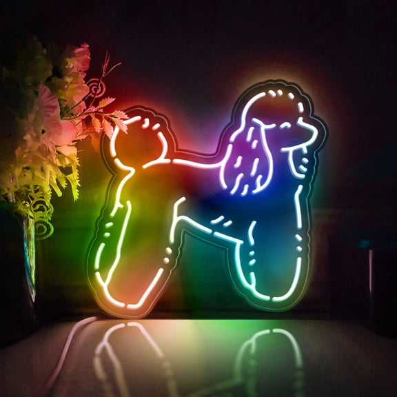 Poodle Breed Led Light Box, Dimmable Neon-Like Light Signs USB Power for Wall Decor Bedroom Decoration, Color Flow Effect (WxH) 16"x15"