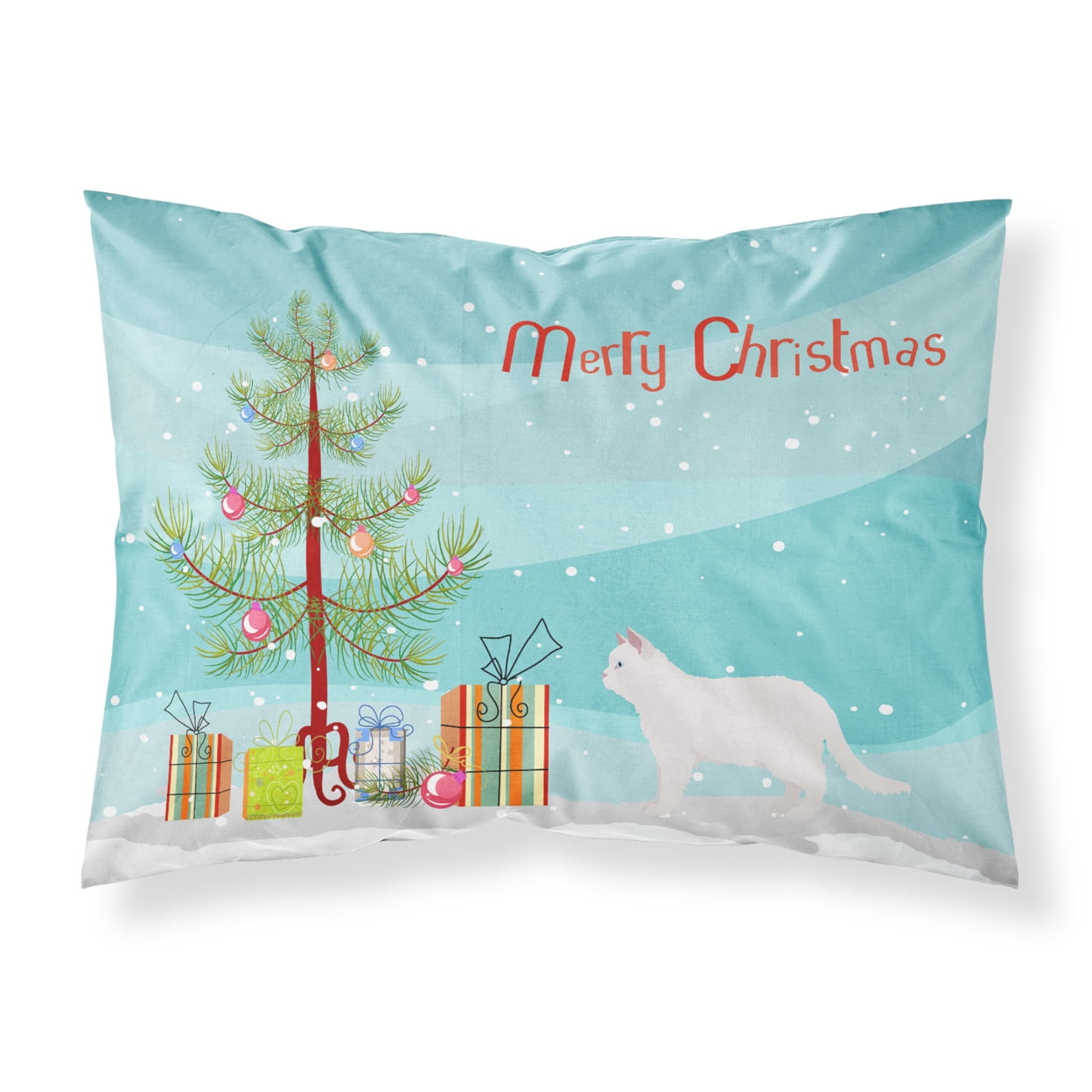Poodle Cat 2 Cat Merry Christmas Fabric Standard Pillowcase