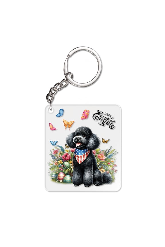 Poodle Celebrates Spring and Enjoys a Happy Easter Acrylic Keychain Poodles Dog Lover Gifts Idea Collar Charm Tag Keyring - 02001