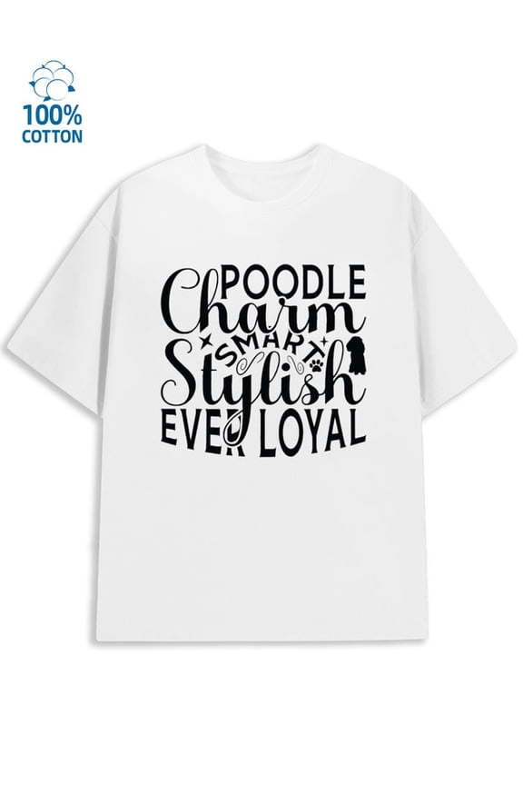 Poodle Charm Tee for men animal 180G 100% Cotton white sharks funny Original Unisex Shirt Short Sleeve tshirts Classic Unisex Shirt Graphic tshirts Trendy Unisex Shirt Printed tshirts