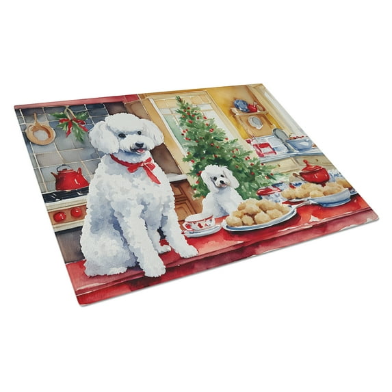 Poodle Christmas Cookies Glass Cutting Board 12 in x 15 in