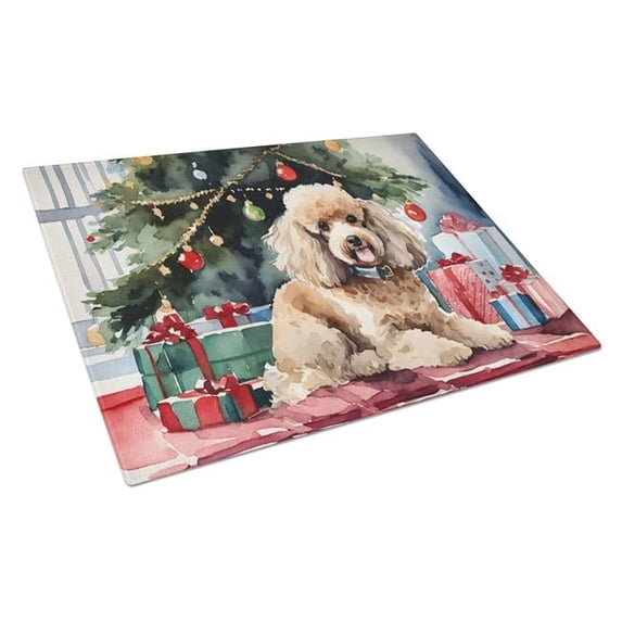 Poodle Cozy Christmas Glass Cutting Board Large 12 in x 15 in