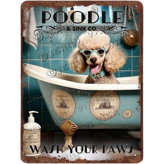 Poodle Decor Wash Your Paws Dog Art Retro Aluminum Sign 12x16 IN Metal Tin Sign Funny Bathroom Wall Decor Dog Gifts Poodle Dog Wall Hanging French Country Wall Picture