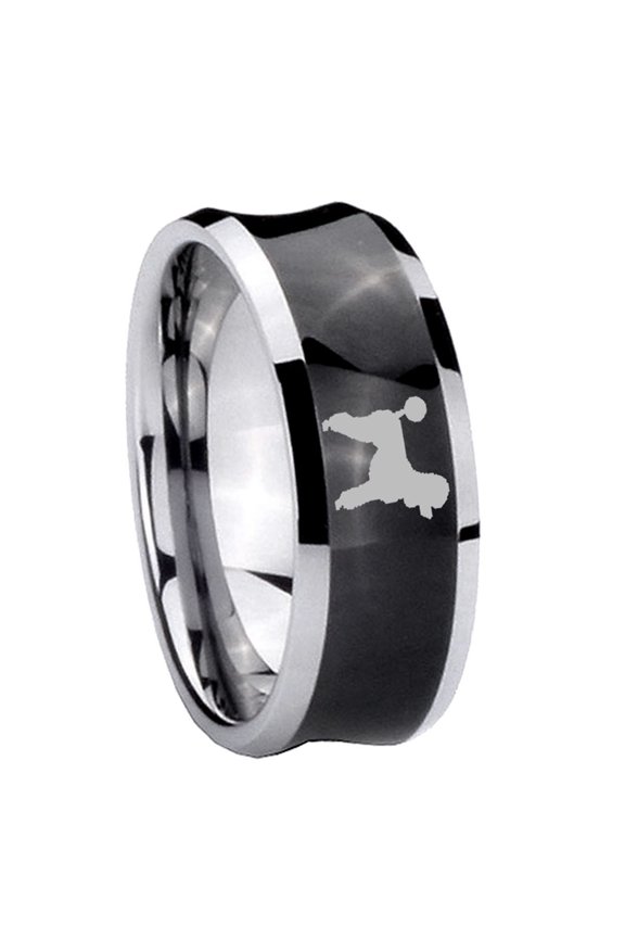 Poodle Design Concave Black Tungsten Men Ring 10MM