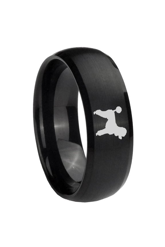 Poodle Design Dome Brush Black Polish Edge Tungsten Men Ring 10MM