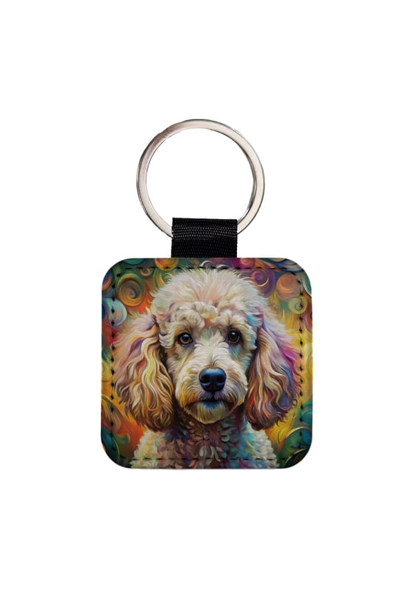 Poodle Dog Abstract Art Faux Leather Square Keychain
