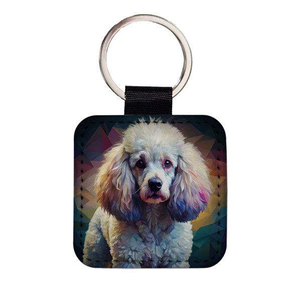 Poodle Dog Abstract Stylized Art Faux Leather Square Keychain