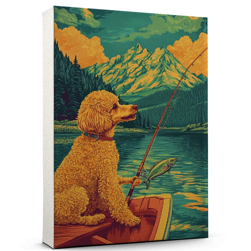 Poodle Dog Canvas Fishing Canvas – Cute Poodle Canvas Wall Art of Puppy ...