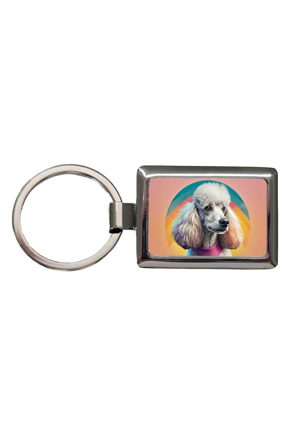 Poodle Dog Contemporary Art Metal Rectangle Keychain