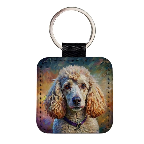 Poodle Dog Expressionism Art Faux Leather Square Keychain