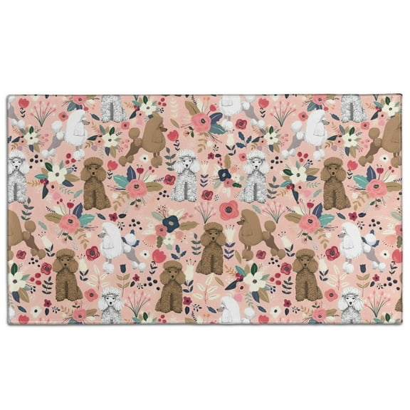Poodle Dog and Flower Floral Door Rugs,Washable Non Slip Door Mats Indoor,Decorative Door Mats,Entry Mat Indoor for Entrance,Bedroom,Kitchen,Bathroom,17"x30"