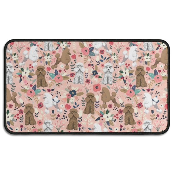 Poodle Dog and Flower Floral Door Rugs,Washable Non Slip Door Mats Indoor,Decorative Door Mats,Entry Mat Indoor for Entrance,Bedroom,Kitchen,Bathroom,30"x17"