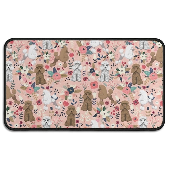 Poodle Dog and Flower Floral Door Rugs,Washable Non Slip Door Mats Indoor,Decorative Door Mats,Entry Mat Indoor for Entrance,Bedroom,Kitchen,Bathroom,30"x17"
