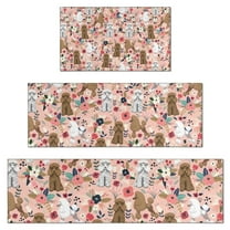 Poodle Dog and Flower Floral Kitchen Rugs Sets Of 3,Kitchen Runner Rugs Non Skid Washable,Decorative Kitchen Floor Mats for Kitchen,Sink,Laundry,17"x30"  17"x47"   17"x59"