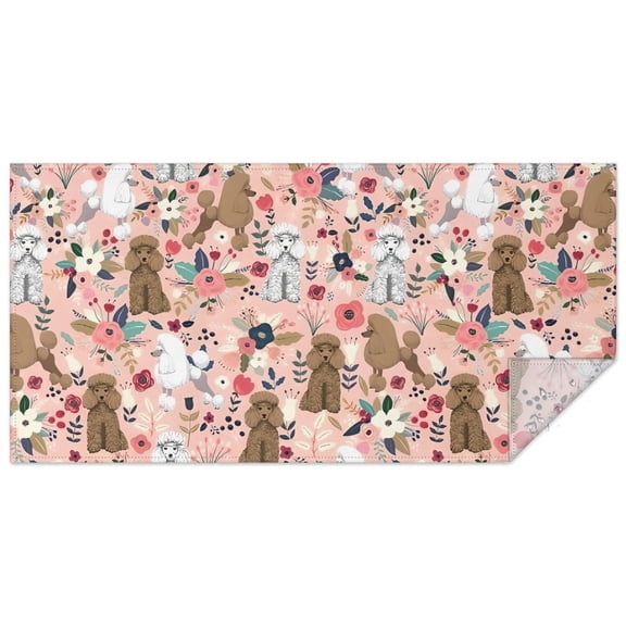 Poodle Dog and Flower Floral Rectangle Tablecloth 60"x120",Waterproof Polyester Rectangle Table Cloth, Wipeable Spillproof Polyester Tablecloth for Dining, Camping, Indoor and Outdoor