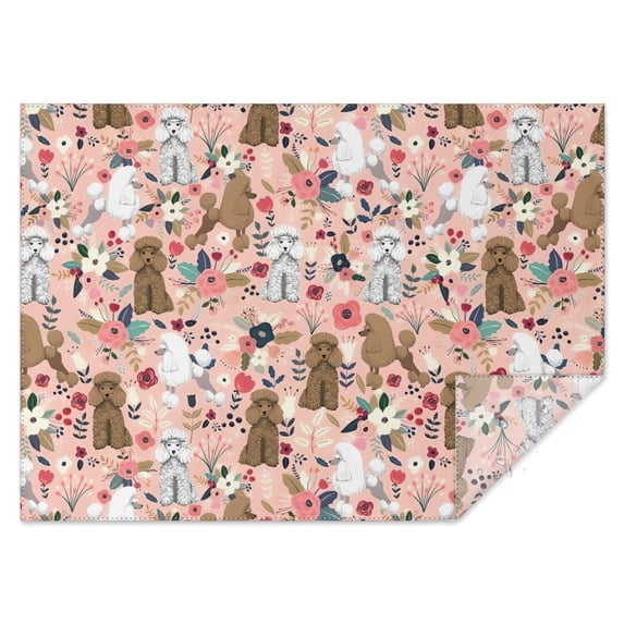 Poodle Dog and Flower Floral Rectangle Tablecloth 60"x84",Waterproof Polyester Rectangle Table Cloth, Wipeable Spillproof Polyester Tablecloth for Dining, Camping, Indoor and Outdoor