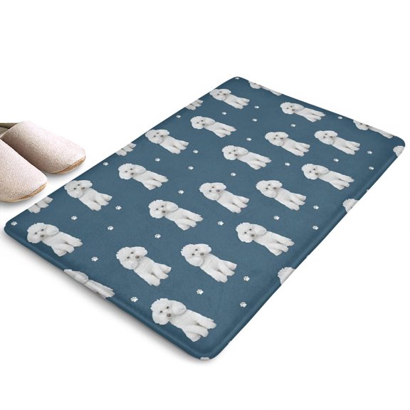 Poodle Dog and Footprint Flannel Non Slip Door Rugs,Washable Door Mats Indoor,Decorative Door Mats,Dirt-Resistant and Absorbent Doormat for Entrance,Bedroom,Kitchen,Bathroom,23.5x16in(60x40cm)