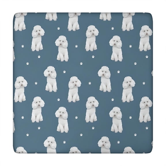 Poodle Dog and Footprint Square Fitted Tablecloth with Elastic Edge,Square Table Cover,Washable Elastic Table Cover for Home Kitchen Party Decor 34"x34"