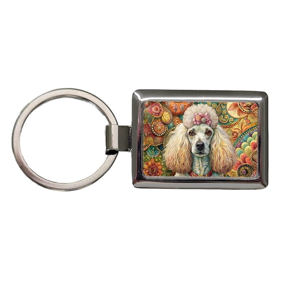 Poodle Dog French Bohemian Art Metal Rectangle Keychain