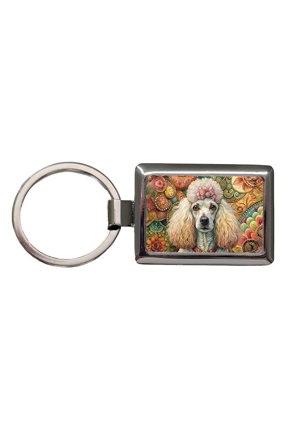 Poodle Dog French Bohemian Art Metal Rectangle Keychain
