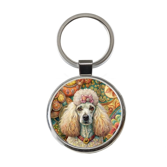 Poodle Dog French Bohemian Art Metal Round Keychain