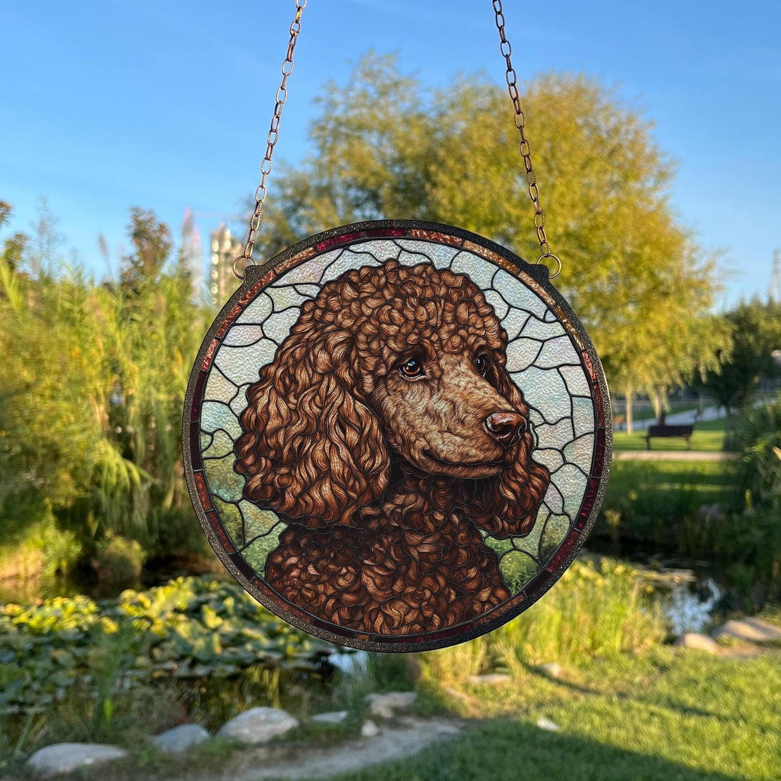 Poodle Dog Glass Suncatcher v2, Dog Lover Window Decor, Pet Memorial Animal Art, 3.5 in