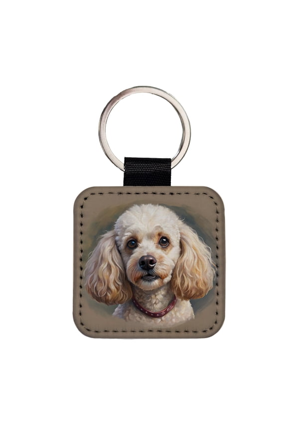 Poodle Dog Illustration Faux Leather Square Keychain