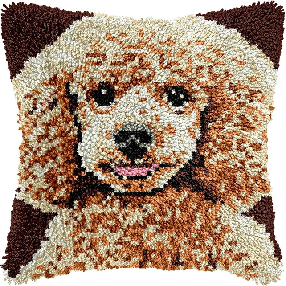 Poodle Dog Latch Hook Kits Pillow kits Cushion Throw Pillow Embroidery Craft Kits DIY Kits of DIY Hooking Pillowcase Cover Supplier with Color Printed Canvas 43x43cm (128)