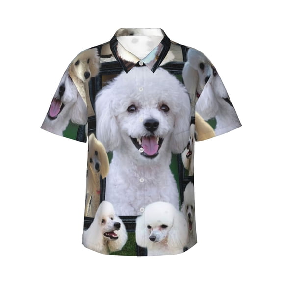 Poodle Dog Men'S 3d Print Casual Button Down Shirts, Novelty Hawaiian Short Sleeves 3xl