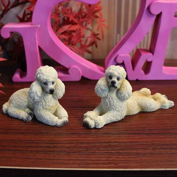 Poodle Dog Statue Animals Figurine Living Room Office Decoration Beige