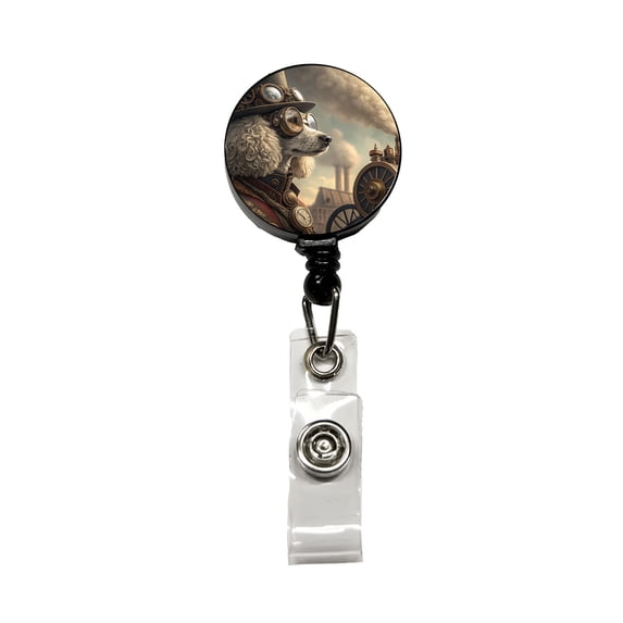 Poodle Dog Steampunk Retractable Reel ID Badge Key Card Name Tag Holder with Clip