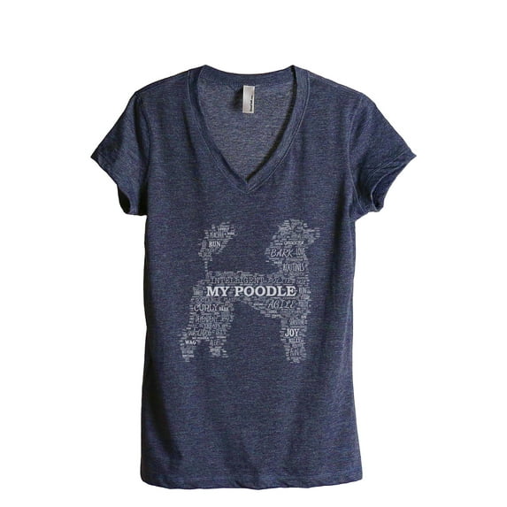 Poodle Dog Word Cloud Women's Fashion Relaxed V-Neck T-Shirt Tee Heather Navy Small