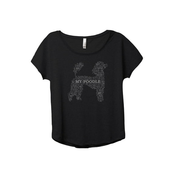 Poodle Dog Word Cloud Women's Fashion Slouchy Dolman T-Shirt Tee Heather Black Medium