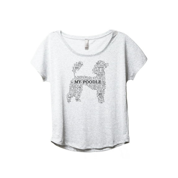 Poodle Dog Word Cloud Women's Fashion Slouchy Dolman T-Shirt Tee Heather White Large