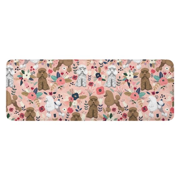 Poodle Dog and Flower Floral Kitchen Rug Mat,Kitchen Runner Rugs Non Skid Washable,Decorative Kitchen Floor Mats for Kitchen,Sink,Laundry,17"x47.2"