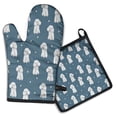 thumbnail image 1 of Poodle Dog and Footprint Kitchen Oven Mitt and Pot Holder Sets 2 Pcs for Baking, Cooking and Grilling, Heat Resistant Up To 392 °F, 1 of 7