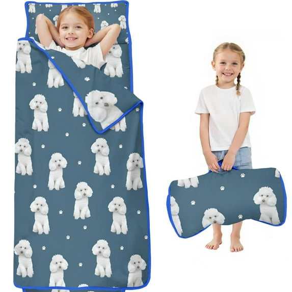 Poodle Dog and Footprint Toddler Nap Mats for Kids Preschool,Sleeping Mat Bag or Kids,Toddler Sleeping Bag,Toddler Nap Mat or Daycare