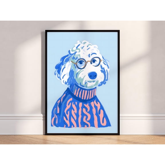 Poodle Dog with Glasses Wall Art Poster Unframed Paper Print