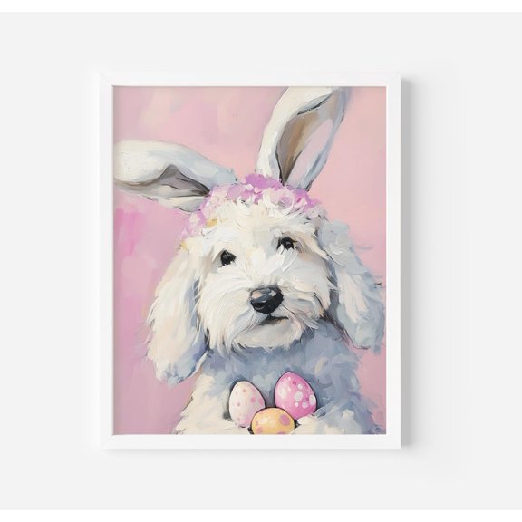 Poodle Easter Print: Bunny Ears Dog, Spring Nursery Decor #456, Unframed Canvas Size 12x18