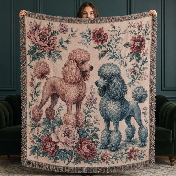 Poodle Floral Woven Throw Blanket | 100% Cotton | Dog Lover Gift | 3 Sizes