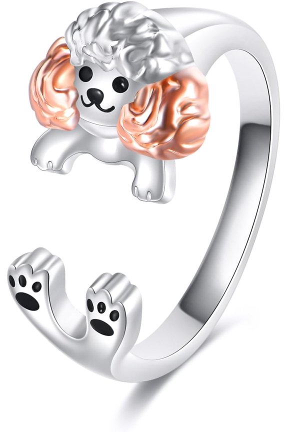 Poodle Gift Poodle Dog Ring Sterling Silver 925 Poodles Wrap Adjustable Ring Cute Dog Jewelry For Women Female Lover