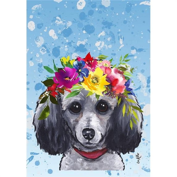 Poodle HHS Summer Crown Garden Flag, Grey