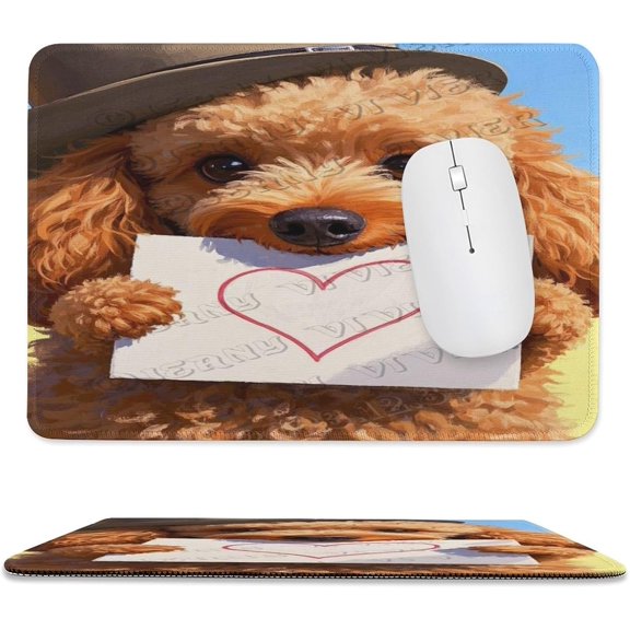 Poodle with Heart Mouse Pad 8x10 in, Premium Stitched Edge Computer Mousepad with Smooth Tracking Surface and Non-Slip Rubber Bottom, Adorable Poodle Puppy with Heart Artwork