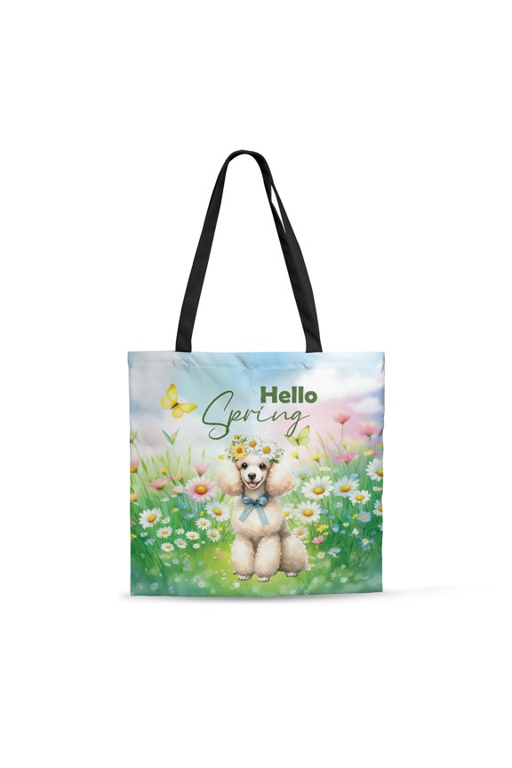 Poodle Hello Spring Time Flower Floral Nature All Over Print 3D Canvas Tote Bag Poodles Dog Lover Gifts Idea Reusable Handbag - 02031