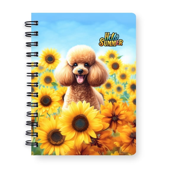 Poodle Hello Summer Sunshine Sunflowers Spring Retro Vintage Spiral Bound Journal Poodles Dog Lover Gifts Idea 5x7in Spiral Notebook - 00008