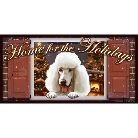 Poodle Home for the Holidays "Paws on the Windowsill" Dog Sign Plaque featuring the art of Scott Rogers